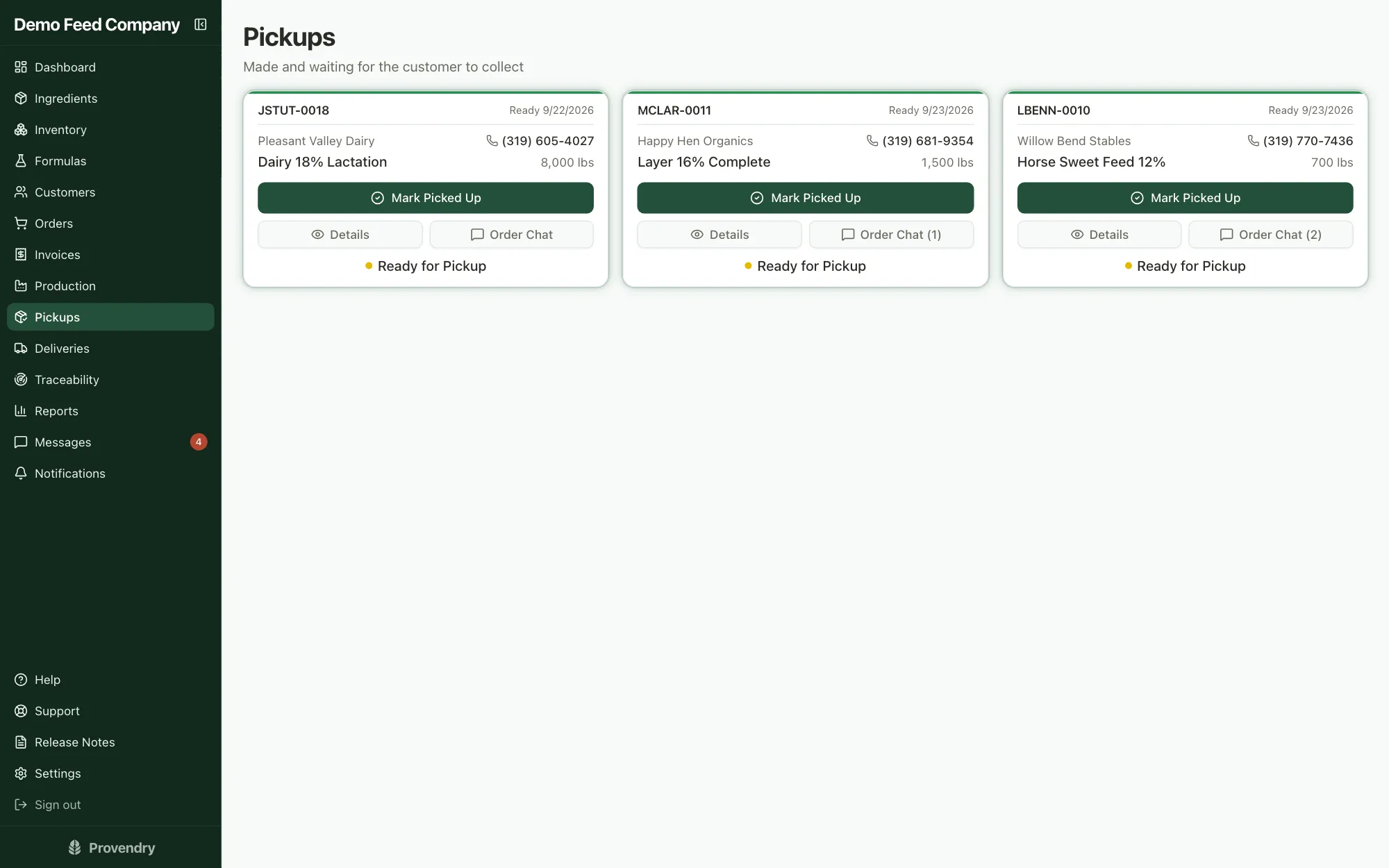 The pickup board with loads ready for customers to collect