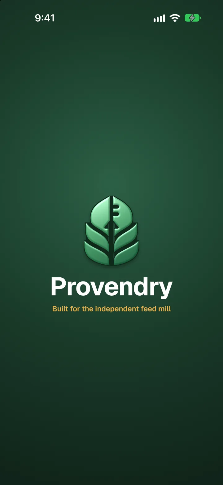 The Provendry iPhone app opening on its logo